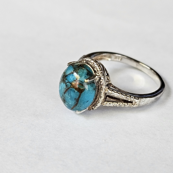 Gorgeous Copper Matrix Turquoise Ring Platinum over Sterling Silver Sz 9! - Picture 3 of 5